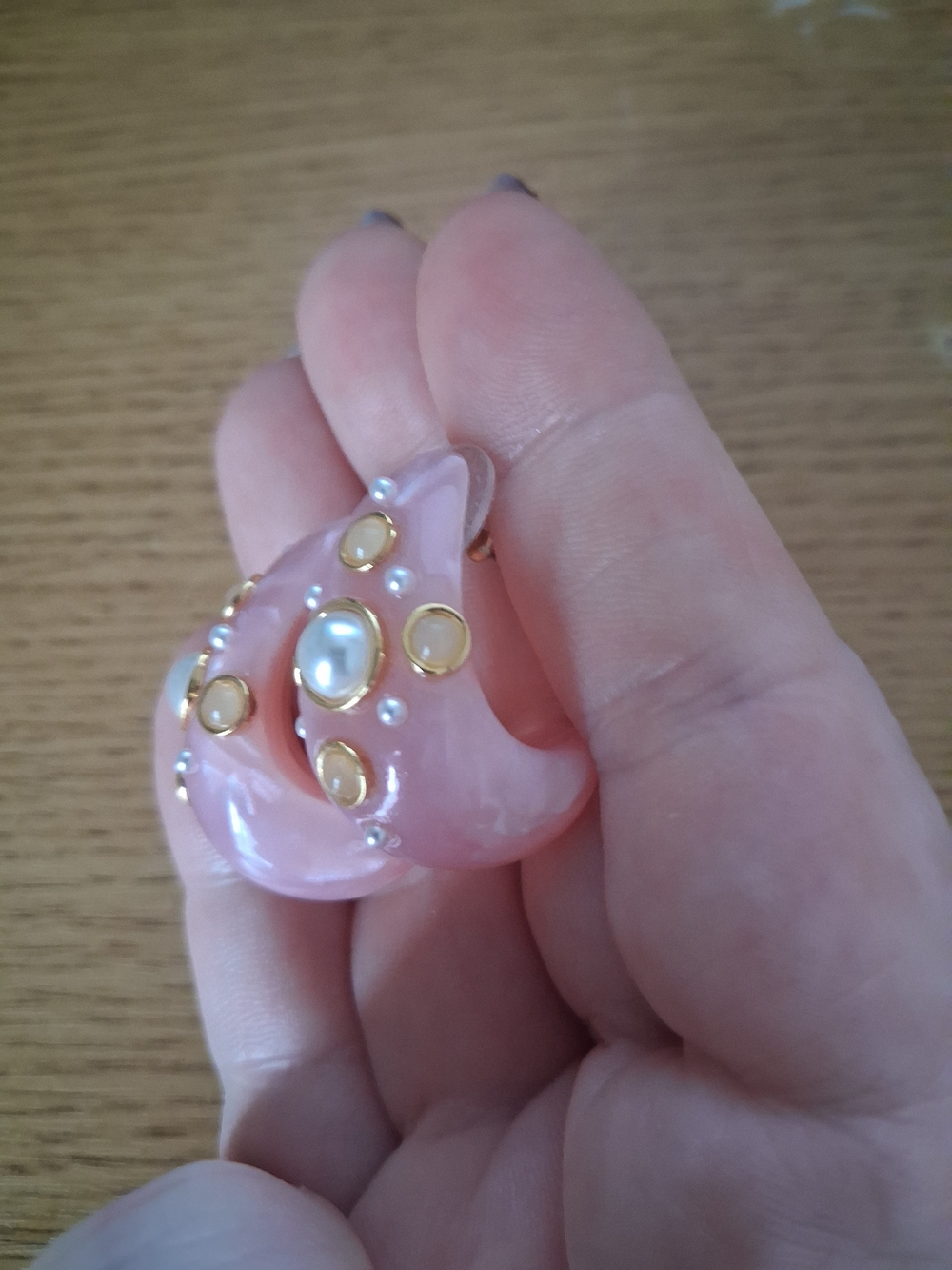 Ann Taylor Pink Resin Hoop Earrings with Pearl and Gold Accents - Picture 2 of 8